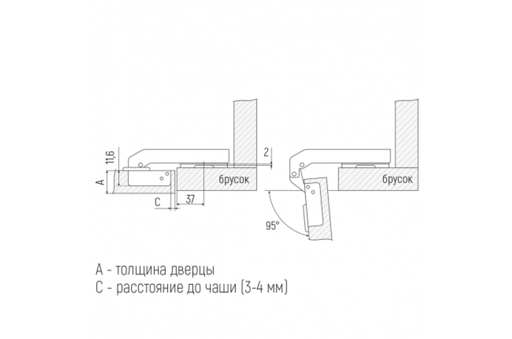 Петля с доводчиком 90°, без евро. присадка=45 SETE