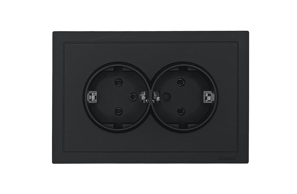 Розетка 2-местная LEZARD ZIMA черный бархат c/з безвинтовой зажим/клемма