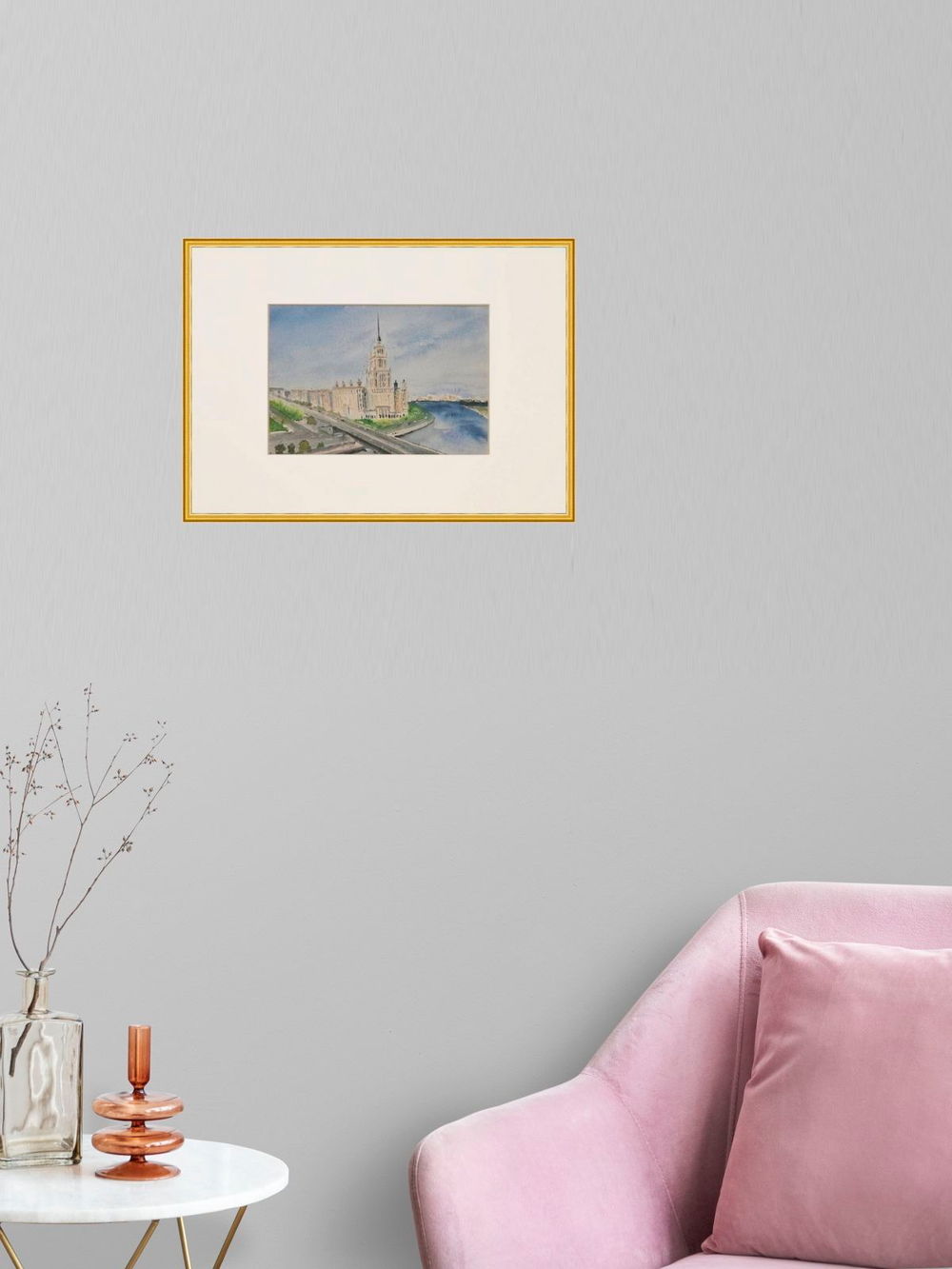 Картина авторская акварельная в паспарту 21х30 см на стену для интерьера "Гостиница....., Москва"