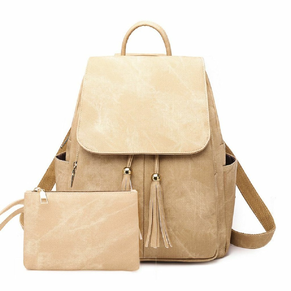 1_Сумка - рюкзак с кошельком, женская, 35x28x20см (св.желтый) (0281B-A3)