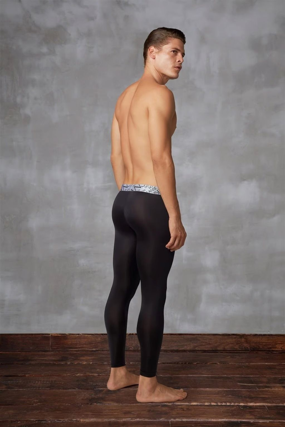 Мужские спортивные тайтсы с пришивным поясом (Размер: XXL) (Цвет: черный)