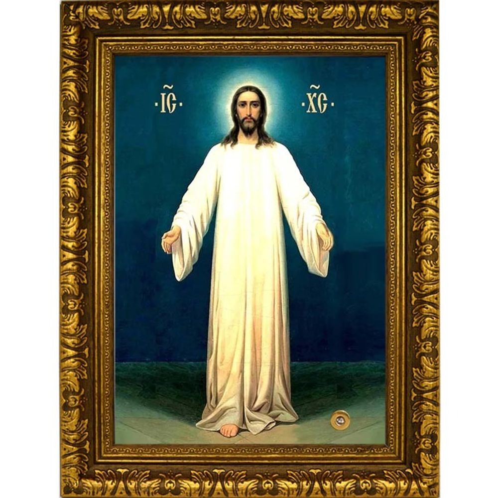 Иисус в белых одеждах (Спас в белом хитоне). Икона на холсте с мощевиком.