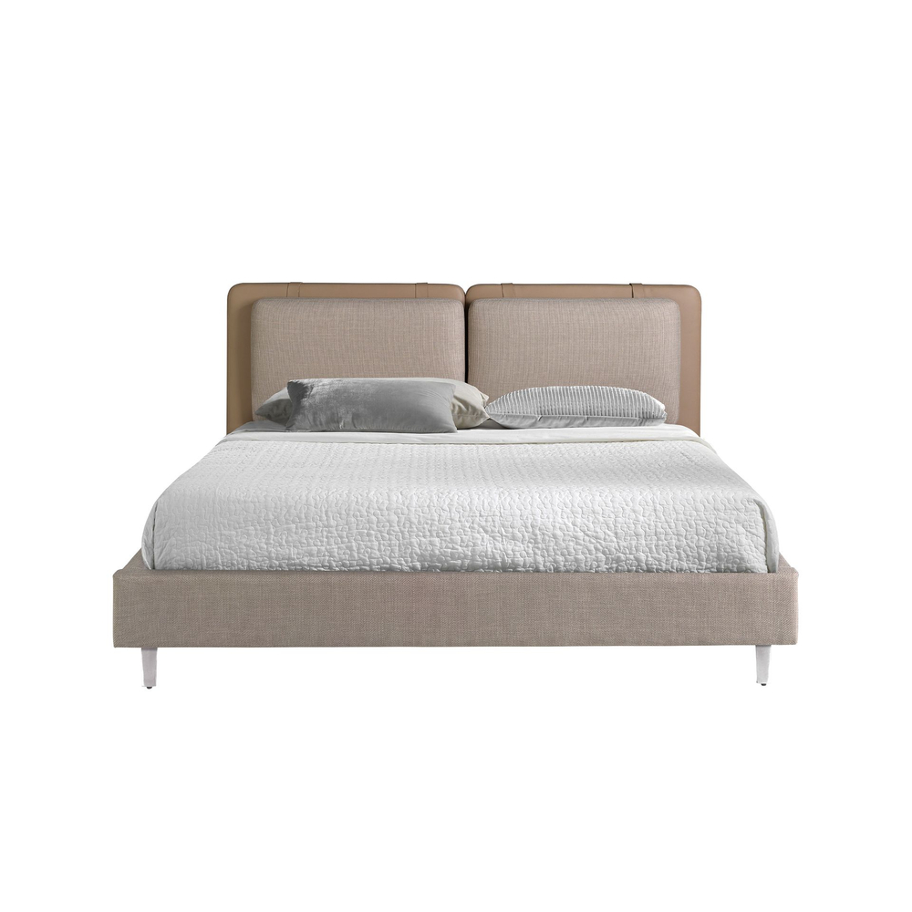 Кровать Angel Cerda 7154/GC2220 из экокожи цвета норки и серой ткани