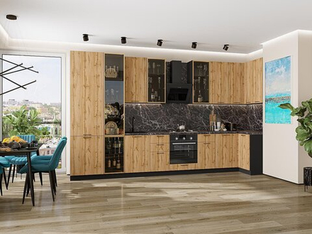 Угловая модульная кухня Флэт-05 Wotan Oak 2S - Graphite 2340*4000/1000*600