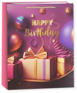 Пакет подарочный, Happy Birthday, Лето, Дизайн №3, с блестками, 32*26*12 см, 1 шт.