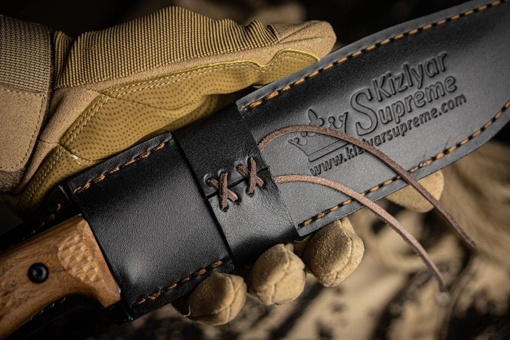 Нож Kizlyar Supreme Bastardo (StoneWash, Walnut Handle, Leather Sheath)