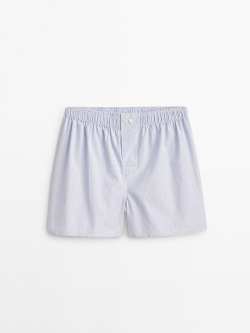 Massimo Dutti Трусы-боксеры из поплина в мелкую полоску, синий