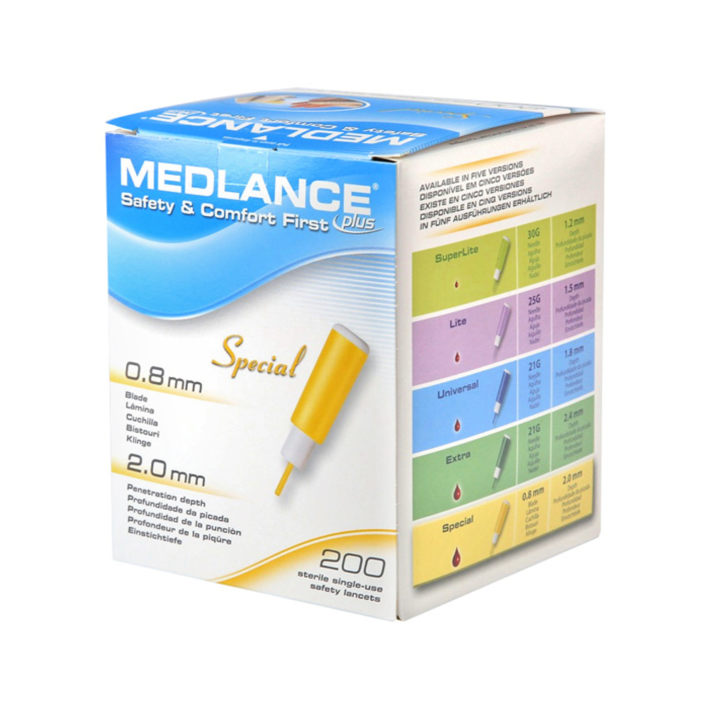 Скарификатор (ланцет) безопасный Медланс плюс Спешиал, (лезвие 0,8мм), 2,0 мм, 200шт./уп., Польша