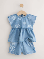Топ джинсовый и шорты джинсовые в комплекте для девочки Next E29-099, Голубой