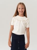 Джемпер в школу для девочки AT977 молочный-золото