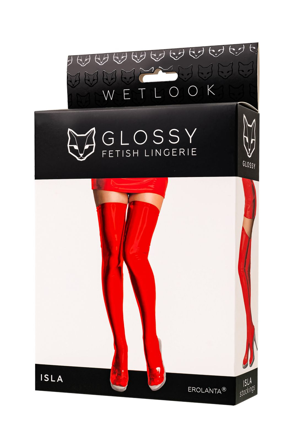 Glossy Isla - Чулки из материала Wetlook, красный, XL