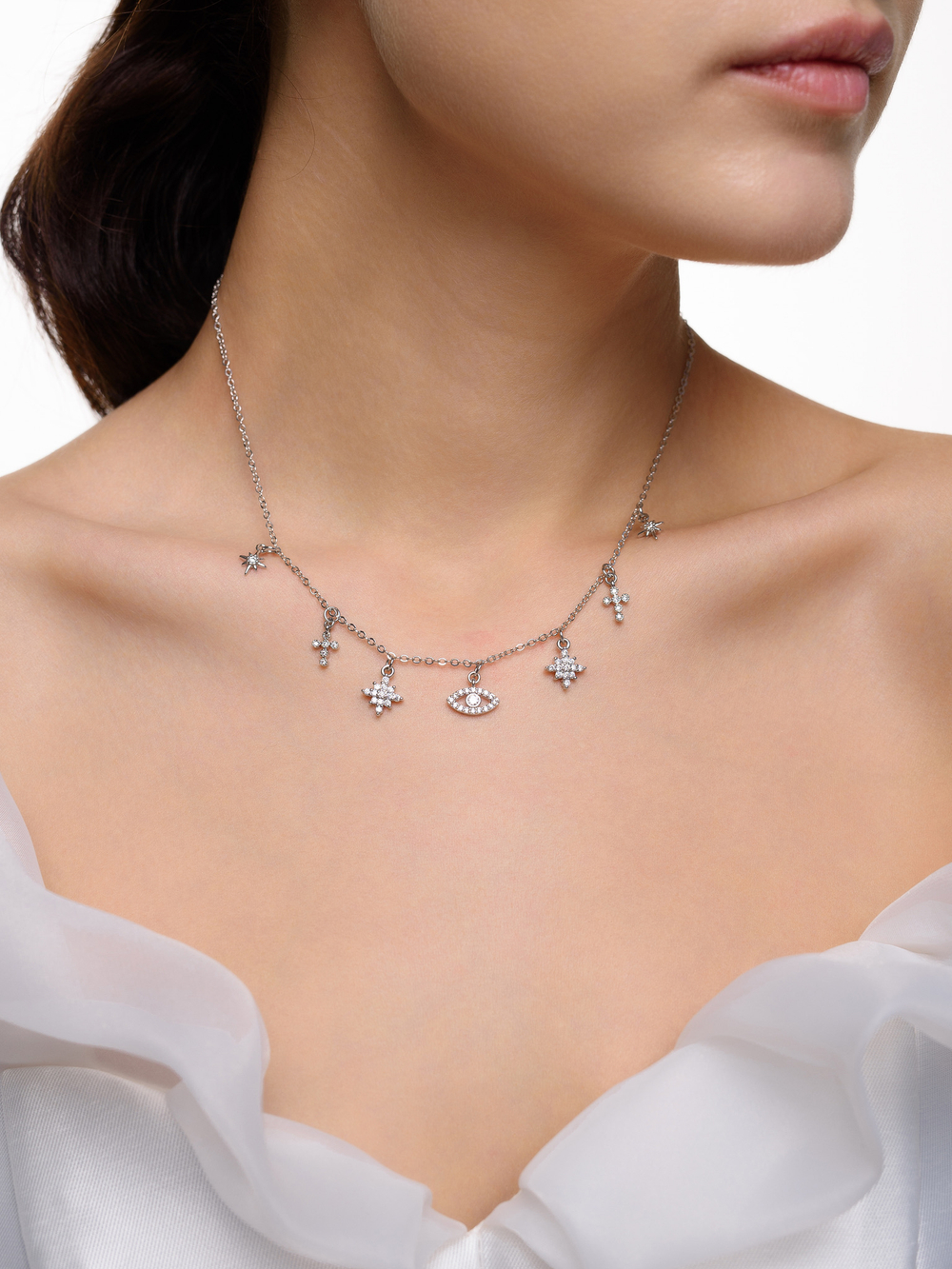 Колье "Cross Star Eye" Silver