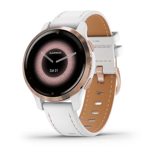 Смарт часы Garmin Venu 2S Безель цвета розового золота с кожаным ремешком 010-02429-23