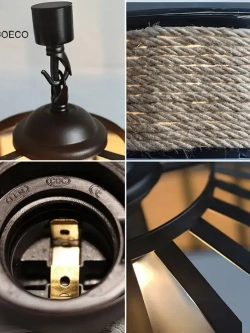 Натуральная веревочная лампа E27, ретро стиль