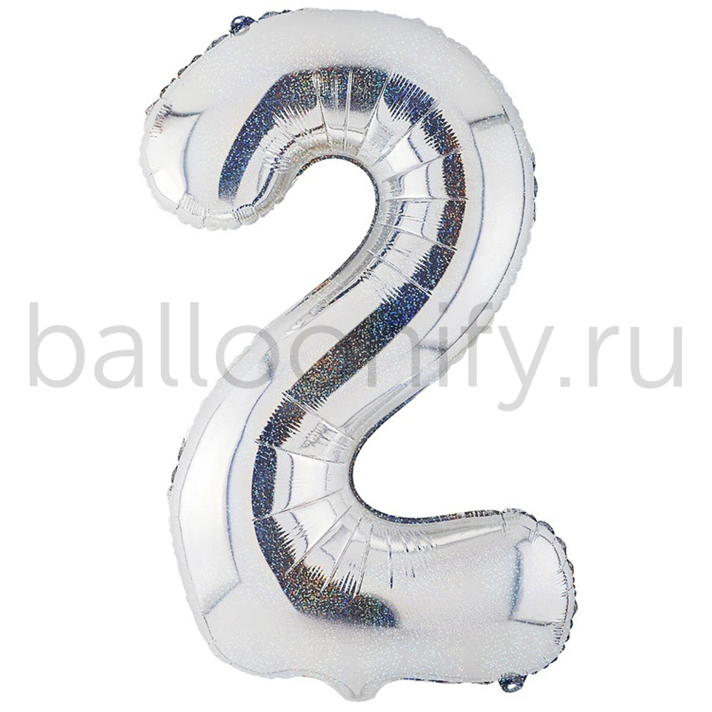 Шар ЦИФРА 2 Silver блеск 40" 102 см