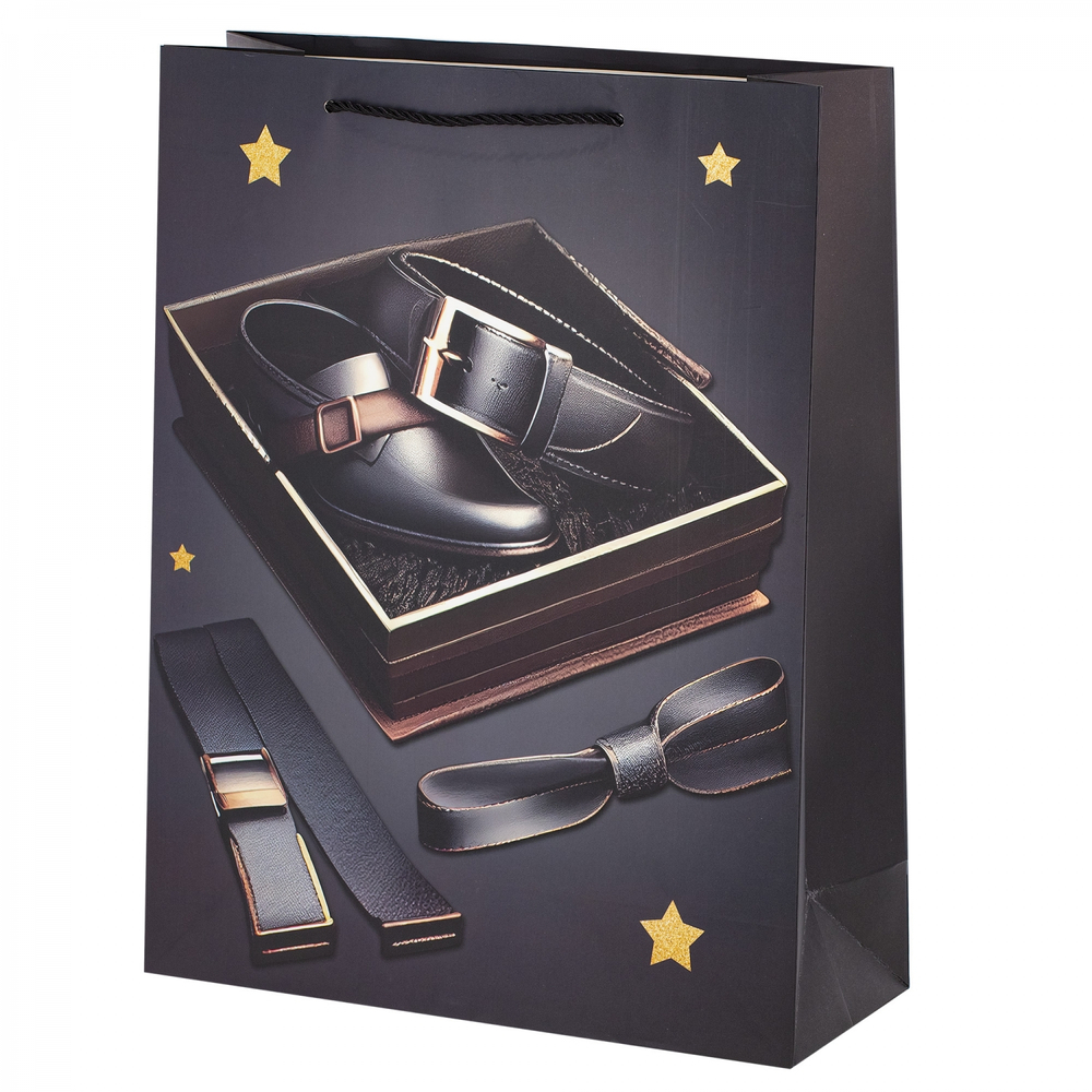 Пакет подарочный бумажный Alingar, (L+) 26х32х10 см, вертикальный, "Для джентльмена", матов. ламинация, ассорти