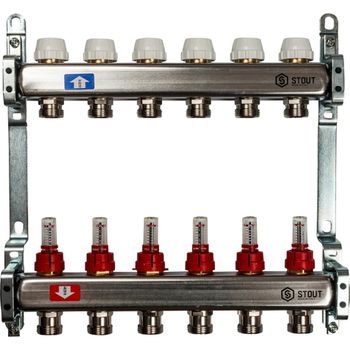 SMS 0917  000006 STOUT Коллектор из нержавеющей стали с расходомерами 6 вых.