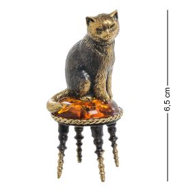 Народные промыслы AM-1941 Фигурка «Кот на пуфике» (латунь, янтарь)