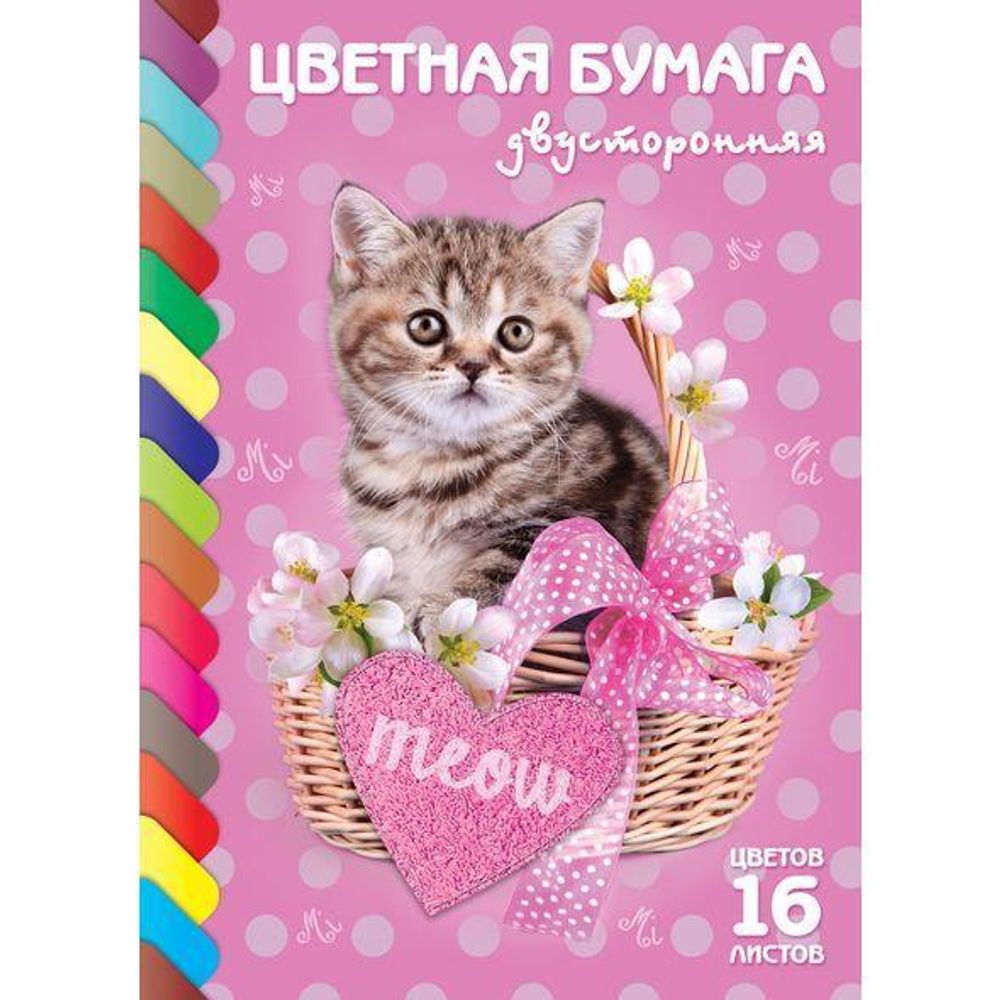 Бумага цв. А4 16цв. 16л. &quot;Котик&quot; Двухстор. (Хатбер)