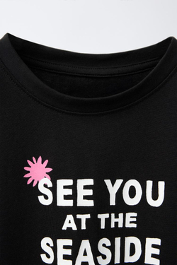 ZARA ФУТБОЛКА С ПРИНТОМ, ЧЕРНЫЙ