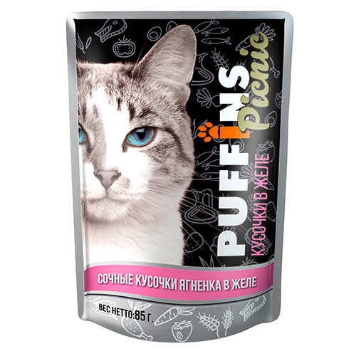 Puffins Picnic Влажный корм для кошек, ягненок в желе, 85 г