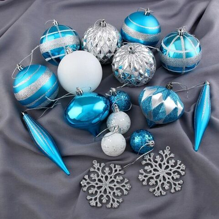 Набор елочных украшений 30шт 3-5см, голубой+белый+серебро, SYQA-0123283