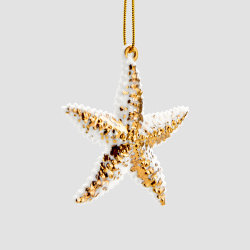 Набор из 4 елочных игрушек Farforite «Море зовет»: «Морской конек», «Морская звезда», «Якорь», «Штурвал» в подарочной коробке