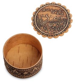 Народные промыслы BST-135/ 3 Шкатулка «Цапли» (береста)