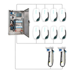 Комплект 8 зарядных станций Pandora Wall-E (AC 22 кВт) и 2 зарядных станций Pandora Tetra 80/22 с щитом балансного регулирования и распределения мощности.