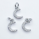 Подвеска Месяц, цвет серебро, фианиты, размер 11*6,5 мм, цена за 1 шт