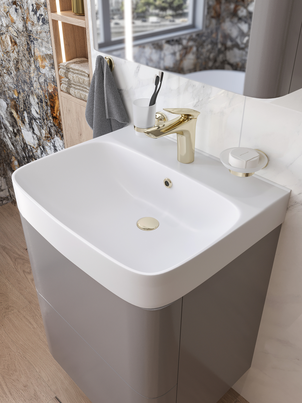 Смеситель для раковины STWORKI Молде S23010GG глянцевое золото