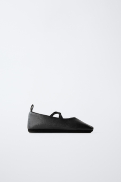 ZARA КОЖАНЫЕ БАЛЕТКИ, ЧЕРНЫЙ