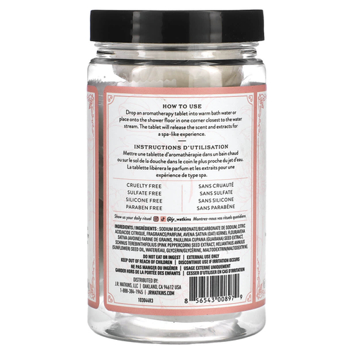 J R Watkins, Love, ароматерапевтические таблетки для ванны и душа, пион и пачули, 6 таблеток, 22 г (0,8 унции)