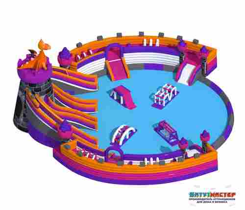 Надувной аквапарк с бассейном и горками «Драконий замок», 22×20×7 м