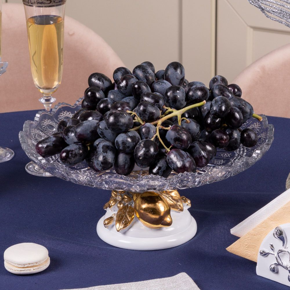 Фруктовница Лайм Дженоа Белая со стеклянной чашей