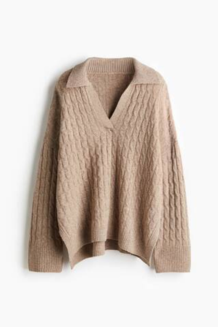 H&M Вязаный свитер-поло, бежевый