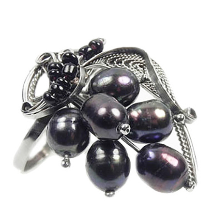 Кольцо "Гроздь" жемчуг темный. скань