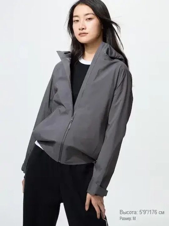UNIQLO Короткая парка с капюшоном, серый