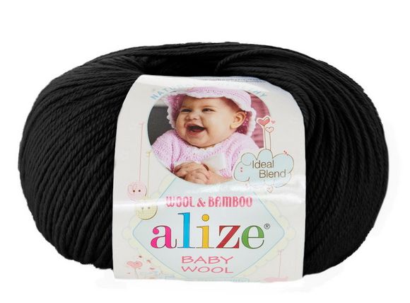 Пряжа Baby wool ( Alize) 60 Черный, фото