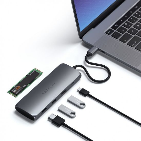 USB-хаб Satechi USB-C Hybrid Multiport Adapter серый космос (ST-UCHSEM)