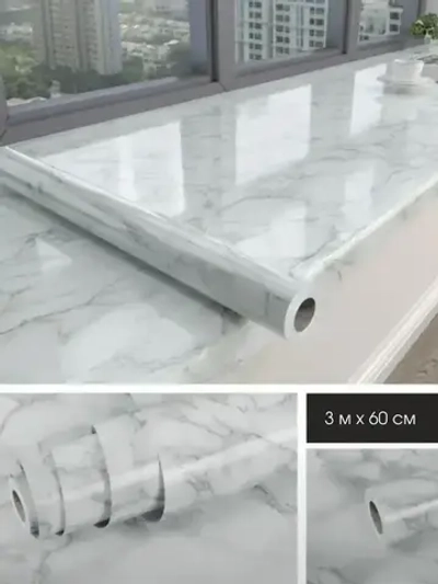 Самоклеящаяся защитная пленка для кухни и мебели /3м на 60см/ мраморная белая