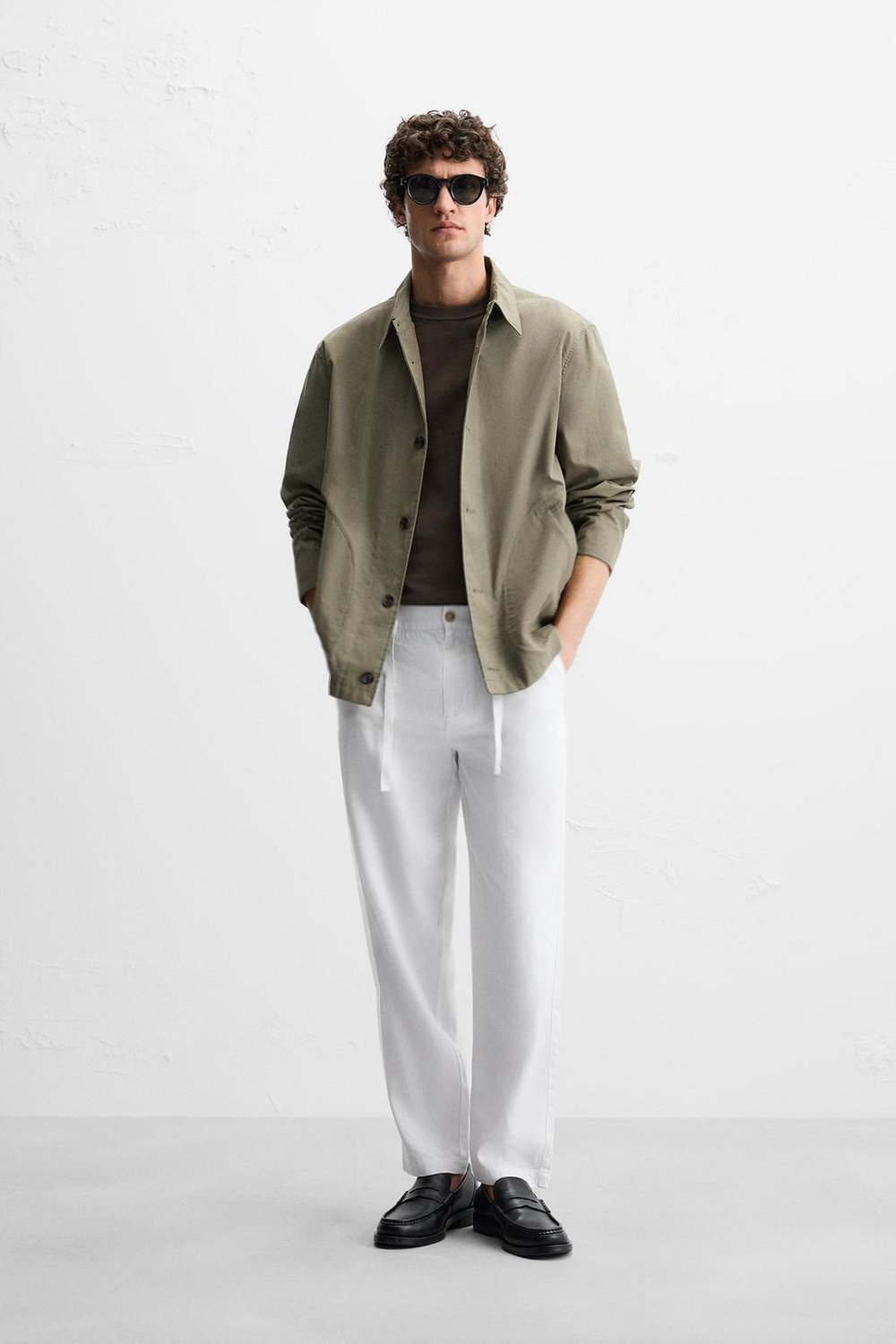 ZARA БРЮКИ RELAXED FIT ИЗ ХЛОПКА И ЛЬНА, БЕЛЫЙ