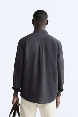 ZARA РУБАШКА ИЗ СМЕСОВОГО ЛЬНА, УГОЛЬНЫЙ