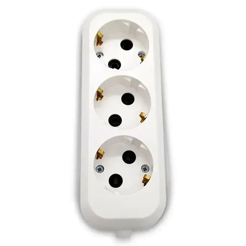 Колодка удлинителя на 3 розетки, с заземлением 250В 16А