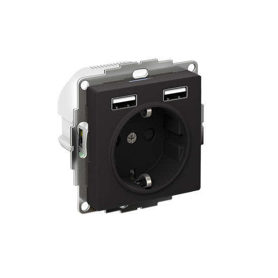 Розетка 1-м СП AtlasDesign 16А IP20 с 2-мя заряд. устройствами USB тип A+A 5В/2.4А 2х5В/1.2А механизм карбон SE ATN001030