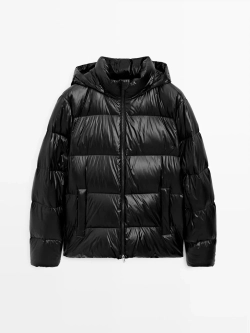 Massimo Dutti Стеганая куртка из сатина с водоотталкивающей пропиткой, черный