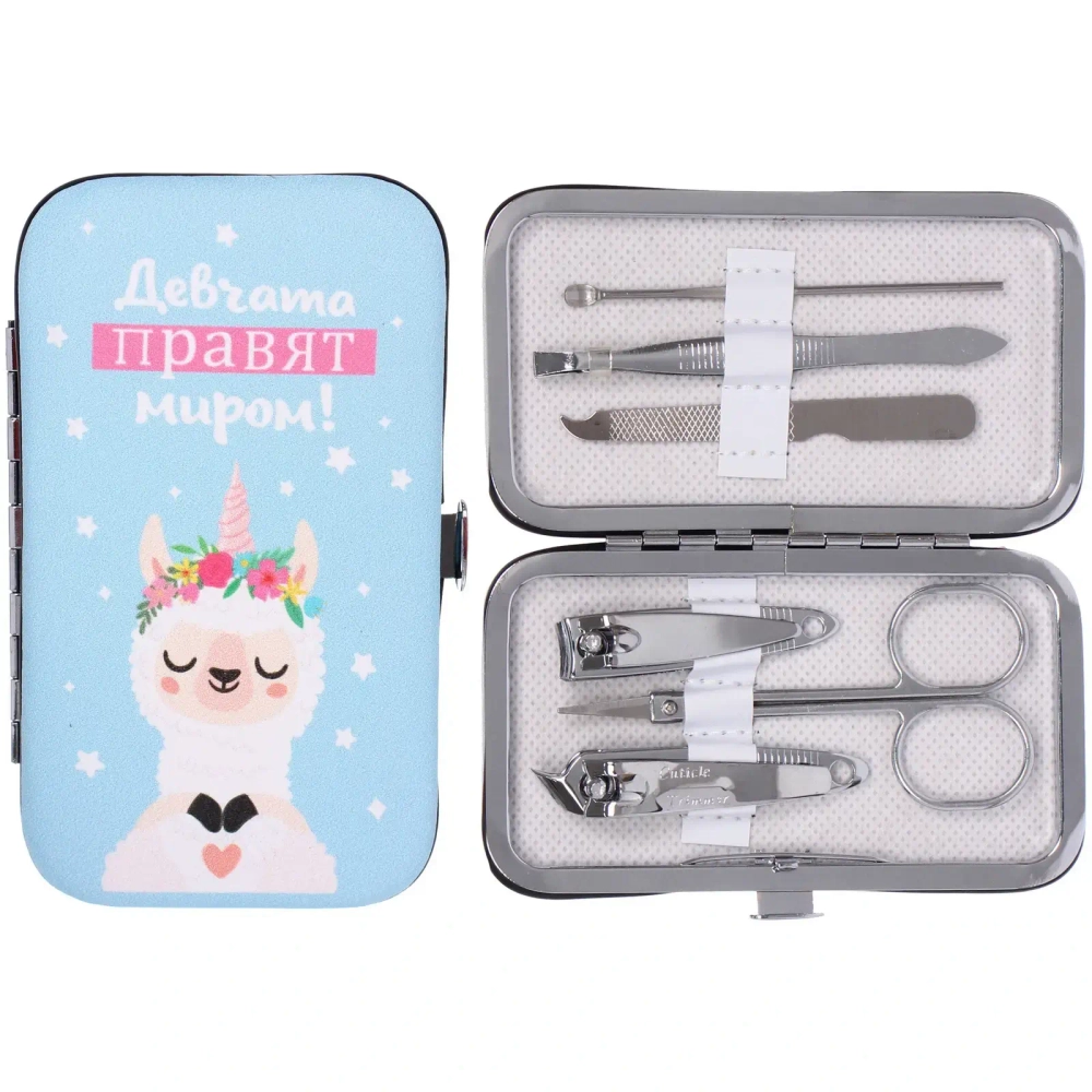 Набор для маникюра в футляре 6 предметов «Девчата правят миром!»,11*6,5см ✦