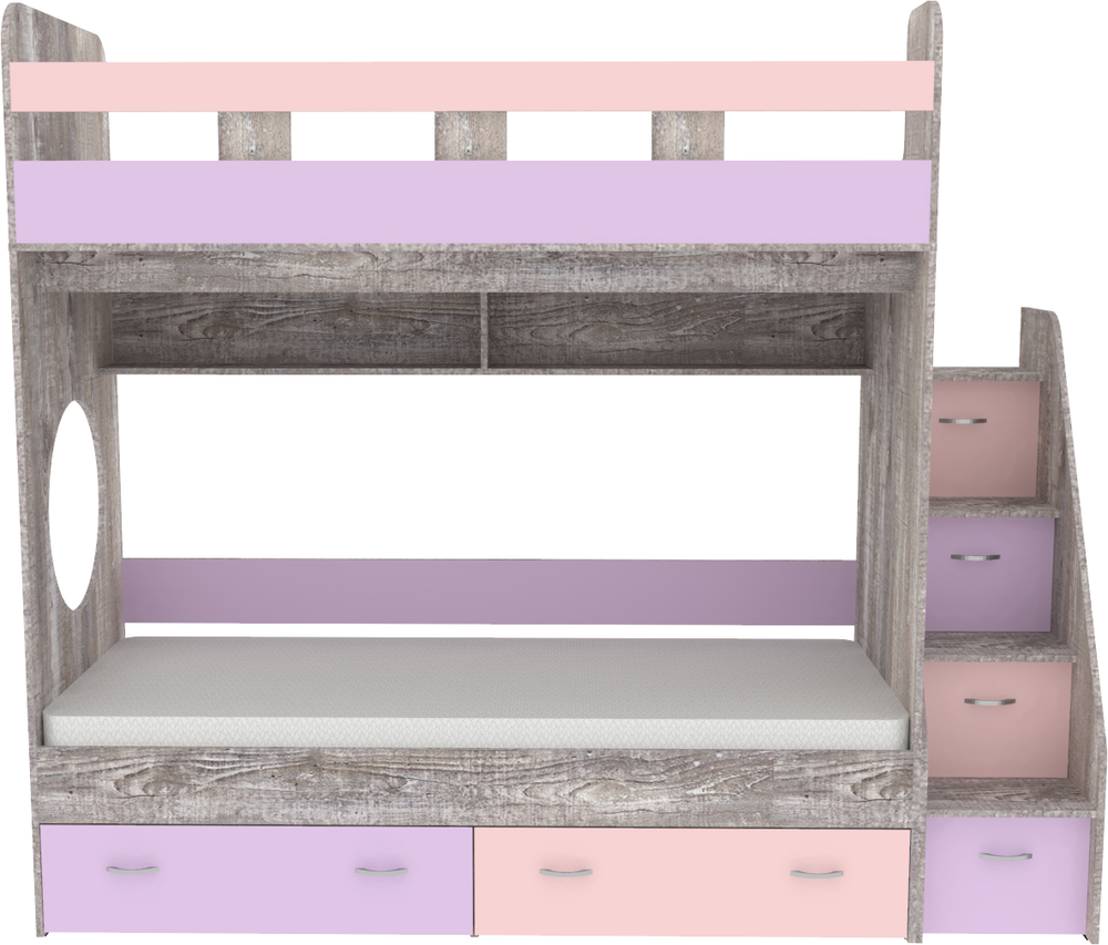 Двухъярусная кровать КарИВи Юниор 1 80х190 Бетон Ирис Розовый