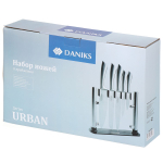 Набор ножей 6 пр, нерж сталь, рук нерж сталь, с подст, акрил, Daniks, Урбан, YW-A235N