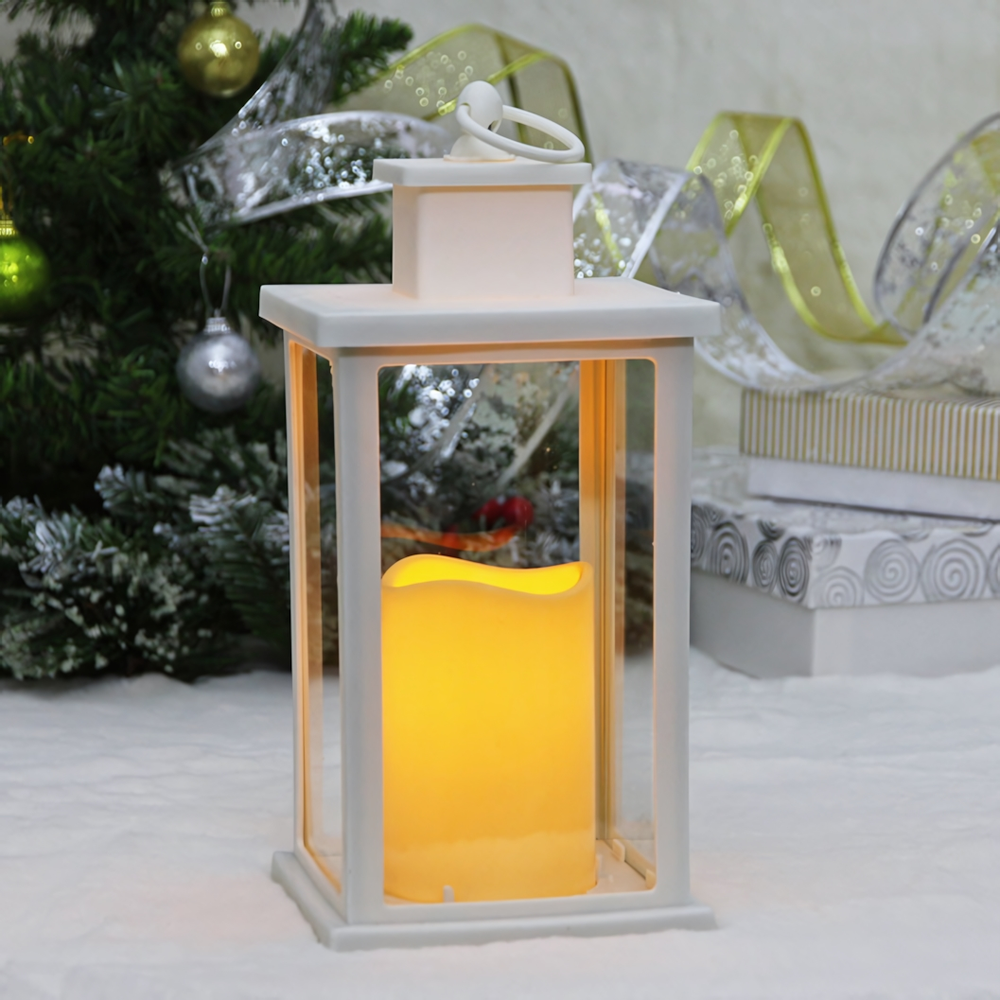 Сувенир с подсветкой "Волшебная свеча" 13*13*29 см (работает от 3*ААА), Белый (Серпантин)